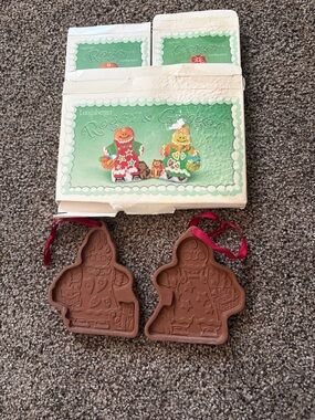Longaberger Brown Gingerbread Cookie Molds with Red Ribbon